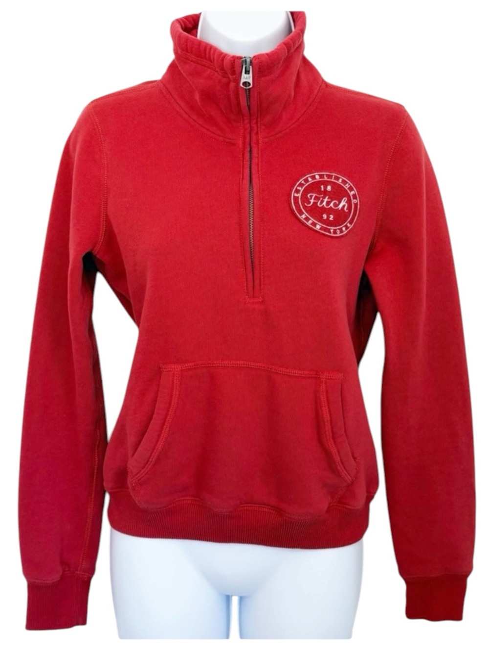 ABERCROMBIE & FITCH Red Quarter Zip Pullover Sweatshirt Women’s Medium Y2K